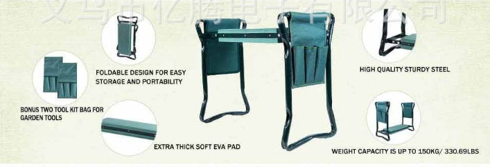 Foldable Outdoor Lawn Bench Chair With Tool Pouch Garden Rest - My Store