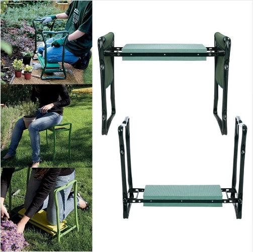 Foldable Outdoor Lawn Bench Chair With Tool Pouch Garden Rest - My Store