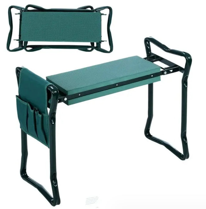 Foldable Outdoor Lawn Bench Chair With Tool Pouch Garden Rest - My Store