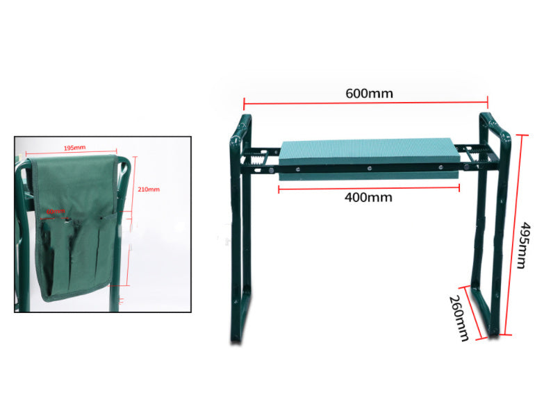 Foldable Outdoor Lawn Bench Chair With Tool Pouch Garden Rest - My Store