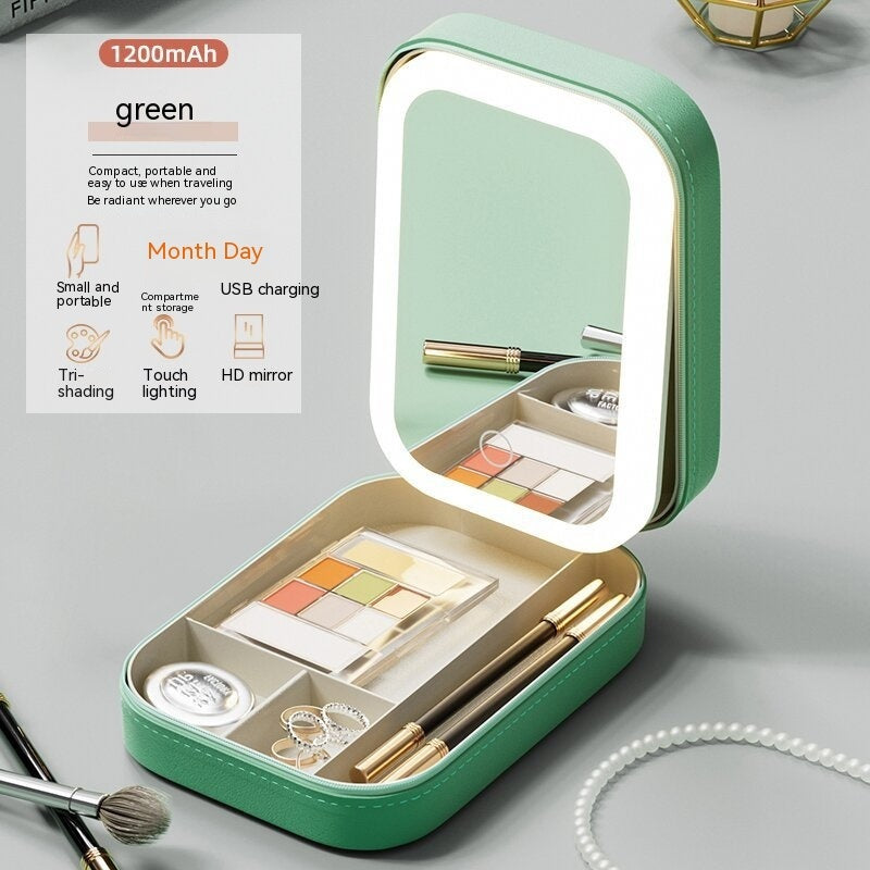 Portable Makeup Storage Box with LED Mirror and Organizer - My Store