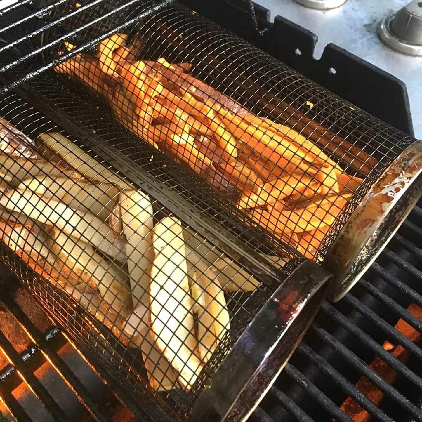 Portable Rolling BBQ Grilling Basket Outdoor Barbecue Net Rack - My Store