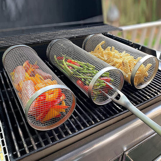 Portable Rolling BBQ Grilling Basket Outdoor Barbecue Net Rack - My Store