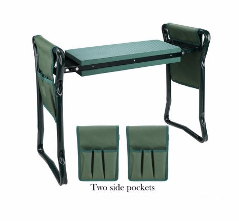 Foldable Outdoor Lawn Bench Chair With Tool Pouch Garden Rest - My Store
