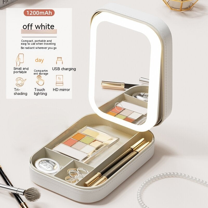 Portable Makeup Storage Box with LED Mirror and Organizer - My Store