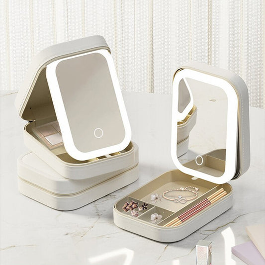 Portable Makeup Storage Box with LED Mirror and Organizer - My Store