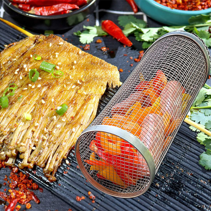 Portable Rolling BBQ Grilling Basket Outdoor Barbecue Net Rack - My Store