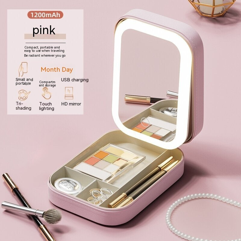 Portable Makeup Storage Box with LED Mirror and Organizer - My Store